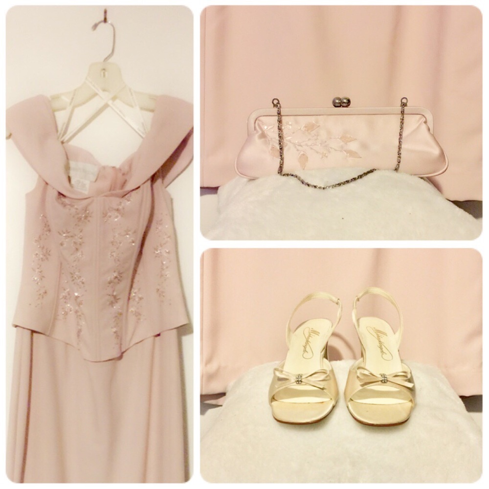 Floral Corset Dress, Clutch & Shoes